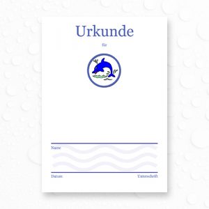 Schwimmurkunde mit Motiv Delfin