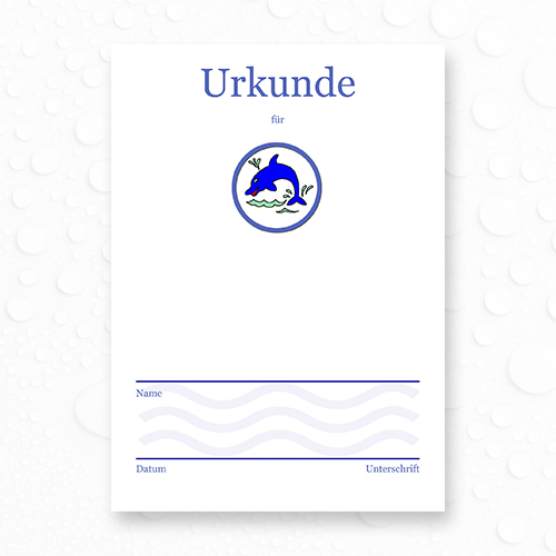 Schwimmurkunde mit Motiv Delfin
