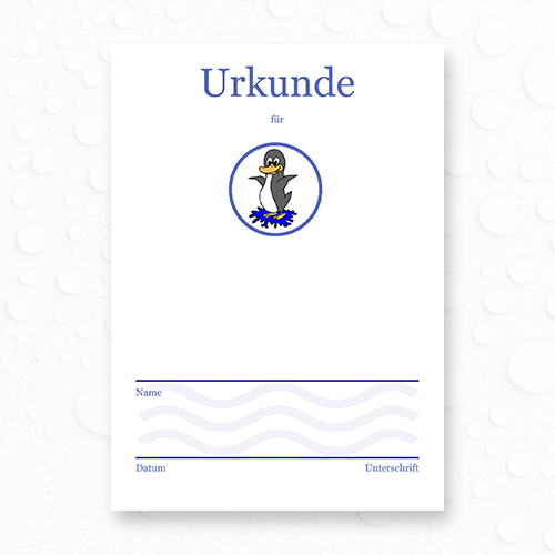 Schwimmurkunde mit Motiv Pinguin